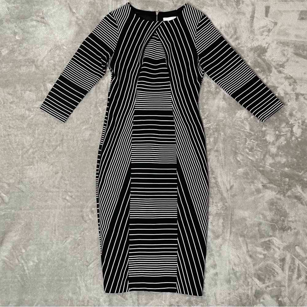 New York & Company Black White Striped Quarter Sleeve Sheath Dress Size XS